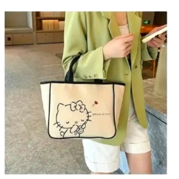 NWT Hello Kitty Women's Canvas Black Tote - Picture 1 of 7